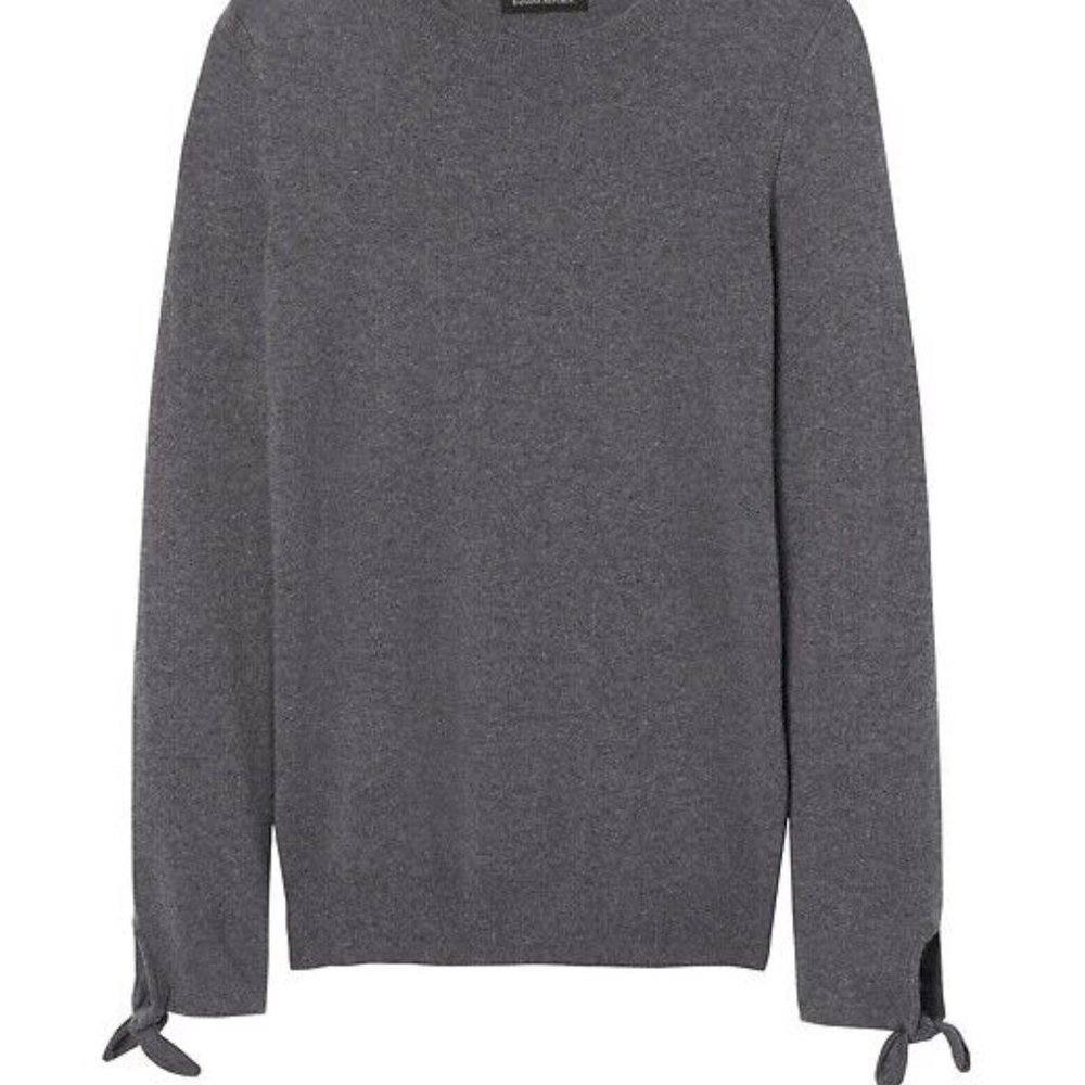 Charcoal Bow-Cuff Merino Wool Crew Sweater BY Banana Republic Large - NWTS!